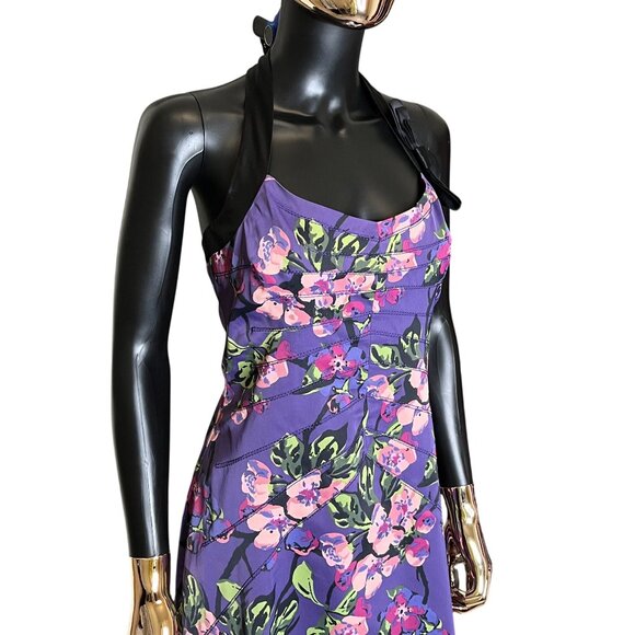 Karen Millen Purple Floral Halter Dress US 10 NWT - Picture 6 of 14